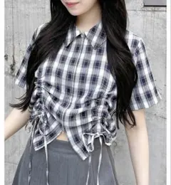 INGNI フロントジップチェック柄ドロスト半袖シャツ トップス 夏 リボン