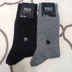 POLO ソックス 2足セット 24-26cm 黒 グレー
