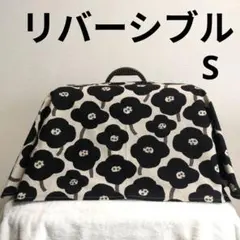 【S】犬用猫用クレートカバーリバーシブル黒花柄北欧風✕茶ギンガムチェック