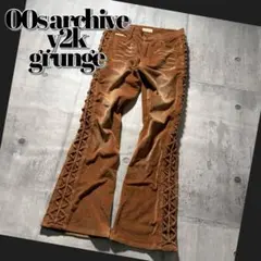 00s corduroy flare pants lace up y2k
