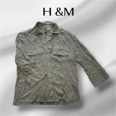 極美品✨H&M シャツ 七分袖 カジュアル シンプル 無地 カーキ 秋服