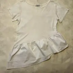 ホワイト フリル裾 Tシャツ