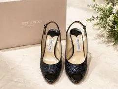 JIMMY CHOO ネイビー スパンコール ハイヒール　36.5 箱付