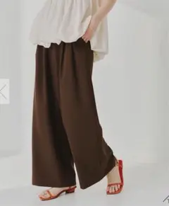 ティティベイト　ハイウエストツータックワイドパンツM ダークブラウン