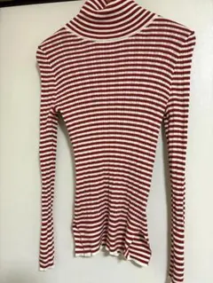 SO リブタートルネックニット　ボーダー　赤