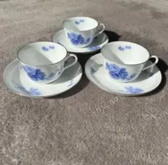大倉陶園 ブルーブーケ 廃盤品 美品 ブルーローズ カップ・ソーサー3客
