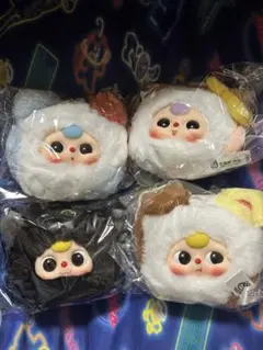 Baby three キャラクターミニ動物顔ぬいぐるみ4個セット　カラビナ付き