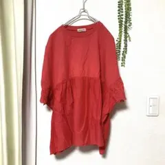 Samansa Mos2 半袖カットソー レース切替 レッドのサムネイル