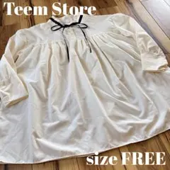 Teem Store リボンタイ付き パフスリーブミニシャツワンピース FREE