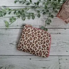 【ハンドメイド】L字ファスナーミニ財布レオパ豹柄コンパクト財布可愛いおしゃれ