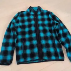 フリースジャケット ターコイズと黒のチェック柄