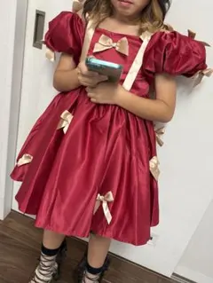 リボン付きレッドフォーマルドレス 結婚式　ピアノ発表会　130 140 新品