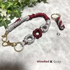 パラコード スマホストラップ ハンドストラップ ワインレッド グレー 推しカラー