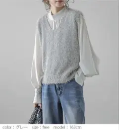 ラジエム　シャギーニットベスト　グレー　フリーサイズ