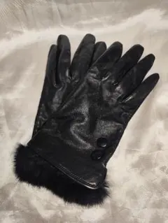 レザー ファー付き手袋 黒 美品