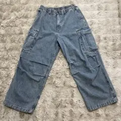 GU ライトブルー カーゴ デニムパンツ Lサイズ　321-353265