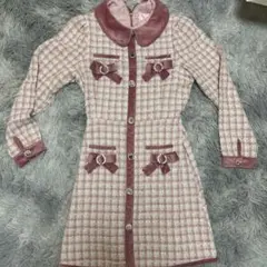 Swankiss ピンク系チェック柄長袖ミニワンピース