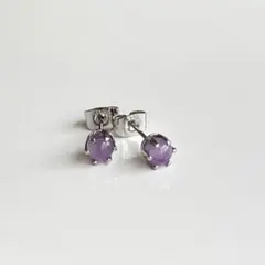 ラベンダーアメジスト　天然石　ひと粒ピアス　スタッドピアス