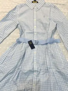 未使用 ラルフローレン ギンガムチェック 長袖 ワンピース 水色 10 140