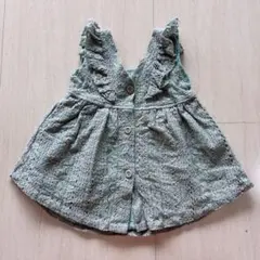 水色 フリル ノースリーブ ワンピース 70相当　韓国服　ベビードレス