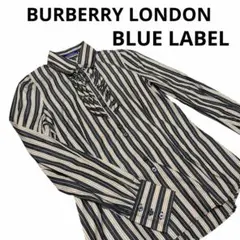 バーバリーロンドン ブルーレーベル フリルブラウス ストライプ ロゴ刺繍 38
