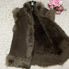 リアルムートン ベスト 毛皮 ファー ブラウン サイズM
