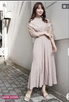 MERCURYDUOマーキュリーデュオ　異素材ドッキング　フレアニットワンピース