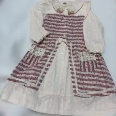 Souris 130cmストライプ花柄 七分袖ワンピース