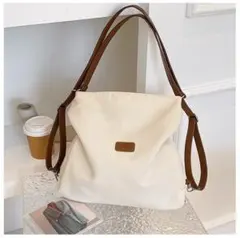 レディース2wayトートバッグリュック ホワイト無地 軽量肩掛シンプル