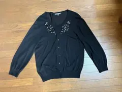 明日削除！最終！ローラアシュレイ　ビーズ刺繍 ブラック カーディガン 五分袖