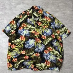 00s GEORGE シルク100% アロハシャツ ハイビスカス ボタニカルのサムネイル
