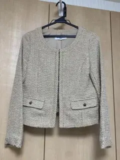 NATURAL BEAUTY BASIC ノーカラージャケット S ツイード