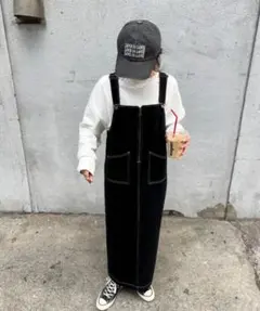 お値下げISOOK ハーフジップロングジャンパースカート　ジャンスカ　ブラック