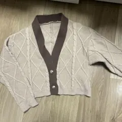 ベージュ ダイヤモンド編み カーディガン M