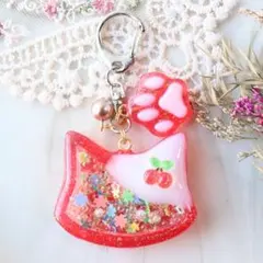 【匿名配送】 * いちごクリームソーダ* ねこ シェイカーキーホルダー 送料込み