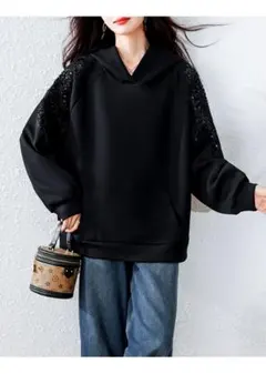 早い者勝ち 刺繍 フード付き パーカー おしゃれ＆カジュアル 長袖 着痩せ