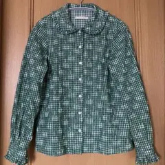 【美品】didizizi チェック 刺繍 丸衿 ブラウス