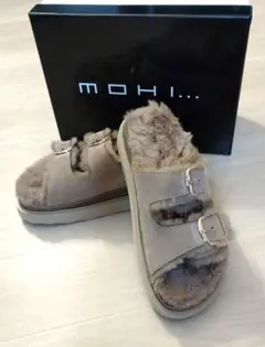 ✨早季割✨✨MOHI✨ ベージュ ファーサンダル ダブルバックル　39