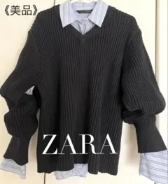 《美品》ZARA/ザラ リブニット ダークネイビー S（大きめ）