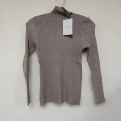 MINI MINI ベージュ リブ編み ハイネック 長袖セーター