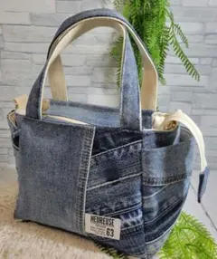 [デニムリメイク]　サイドポケット付きトートバッグ(小)　№255