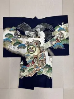 ♤七五三 お宮参り 羽織 紺色 鷹 宝尽くし文様 正絹 13点 - メルカリ