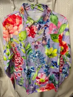 メンズ 花柄 長袖シャツ パープル系 Mサイズ