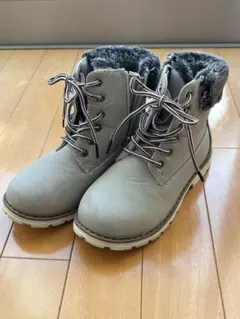 グレー ファー付きブーツ サイドファスナー　20cm