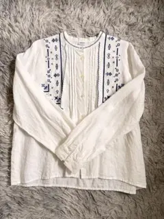 PAR ICI 刺繍 長袖ブラウス ホワイト