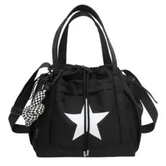 トートバッグ 星柄 ナイロン　男女兼用　 2way 軽量 撥水　ブラック