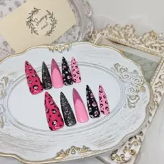 ハンドメイドネイルチップ　ギャル　平成　ヒョウ柄#06