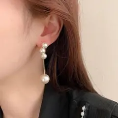 2way 3連高見えパール ピアス 結婚式　金属アレルギー対応 ブランド 韓国