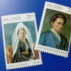 外国切手 アイスランド 1990年 歴史的な著名女性 2種セット