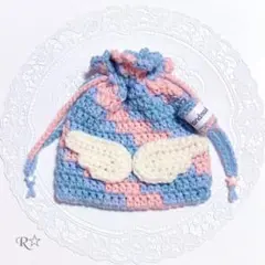 【現品限り】ウィッシュコア巾着チャーム付き ハンドメイド 編み物 巾着 ポーチ